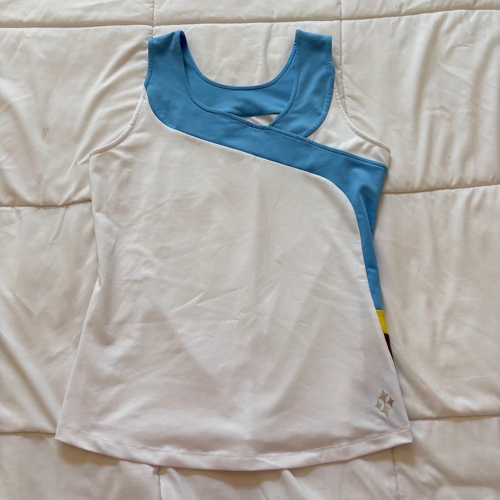 Jofit 4LL Athletic Tank Top White Blue Tennis Golf Preppy Sleeveless Large